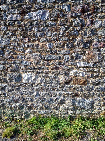 Vollrahmen Hintergrund Textur Steinmauer Über Gras Handy Foto Mit Irgendeinem — Stockfoto