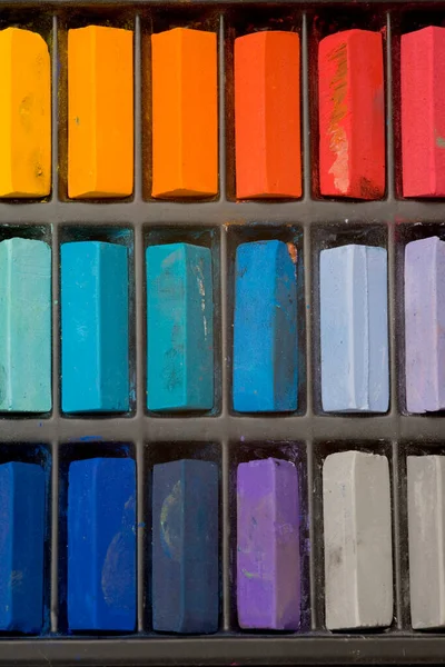 Artistas Multicolores Pastel Crayones Patrón Primer Plano — Foto de Stock