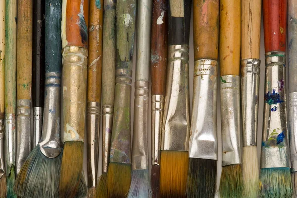 Well Used Artists Oil Painting Brushes Close Background — Stock Photo, Image