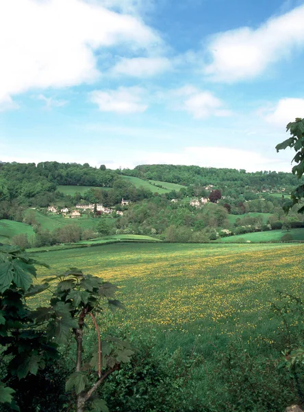 Widok Sielankowej Wsi Slad Valley Gloucestershire Cotswolds Anglia Wielka Brytania — Zdjęcie stockowe