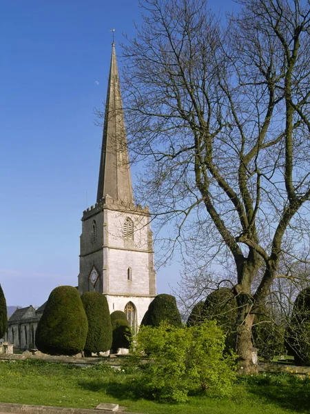 Imponente Torre Guglia Della Chiesa Lana Suoi Noti Tassi Painswick — Foto Stock