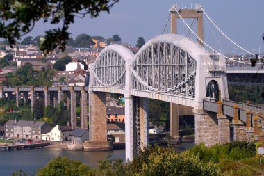 Brunels, Tamar, Saltash, West Country, Devon, Cornwall, İngiltere, İngiltere, Avrupa üzerindeki tarihi demiryolu köprüsü.
