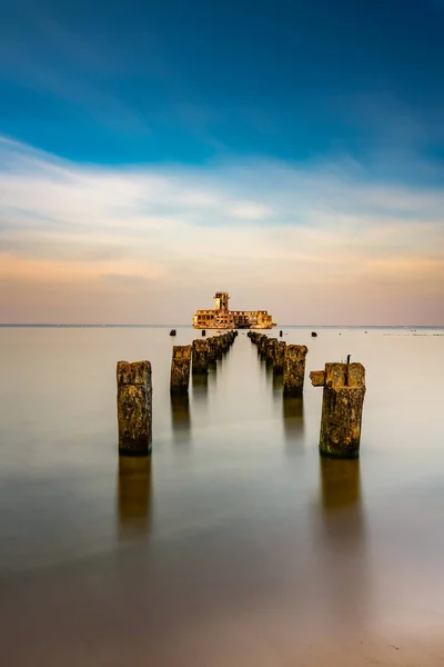 Puesta Sol Las Ruinas Estación Torpedos Gdynia — Foto de Stock