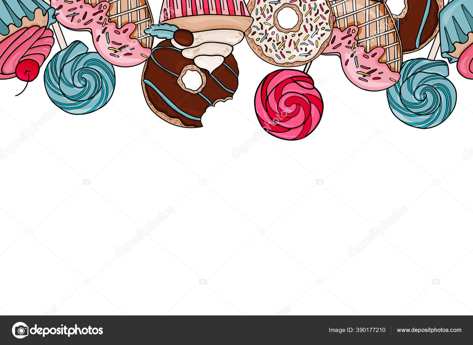 Seamless Border Sweets Donuts Lollipop Cakes Vector Illustration Sweets Vector Image By C June Color Vector Stock 390177210
