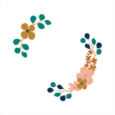 Kutlama kartı ya da düğün davetiyesi için yuvarlak vektör çelengi. Soyut çiçek çelengi