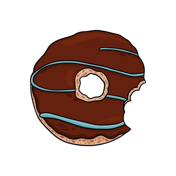 Delicioso Donut Vector Con Glaseado Chocolate Ilustración Rosquilla Mordisqueada — Vector de stock