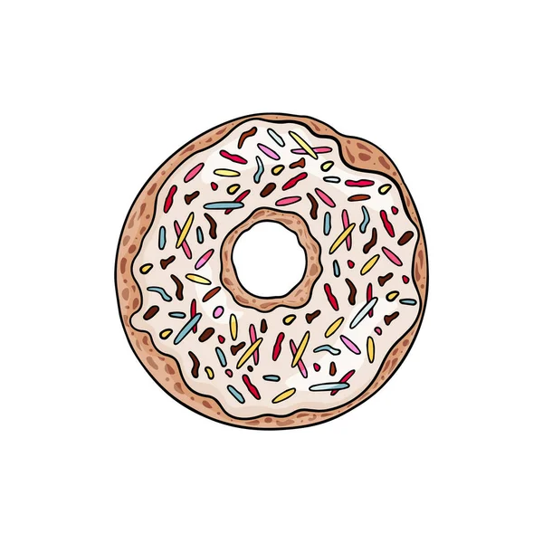 Delicioso Donut Com Cobertura Chocolate Branco Salpicos Brilhantes Ilustração Vetorial — Vetor de Stock