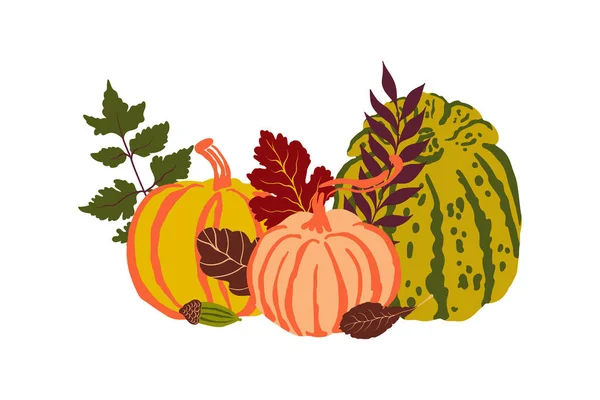 Autumn Vector Composition Pumpkins Leaves Colourful Stock Illustrations Pumpkins Fall — Stock Vector