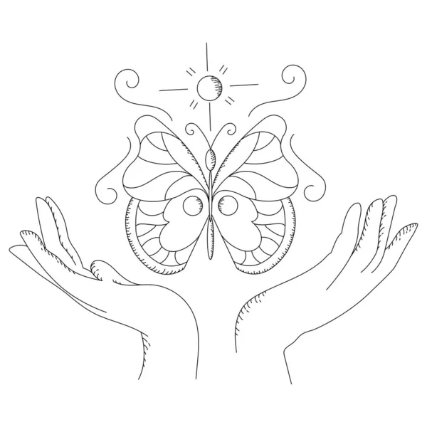 Vektorlinie Schmetterling Illustration Für Die Färbung Magische Illustration Eines Schmetterlings — Stockvektor