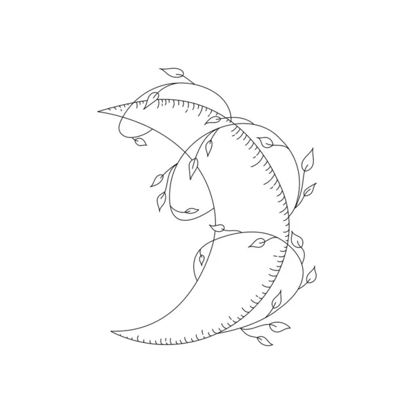 Ilustração Lua Vetorial Com Folhas Estilo Doodle Design Linha Logotipo — Vetor de Stock