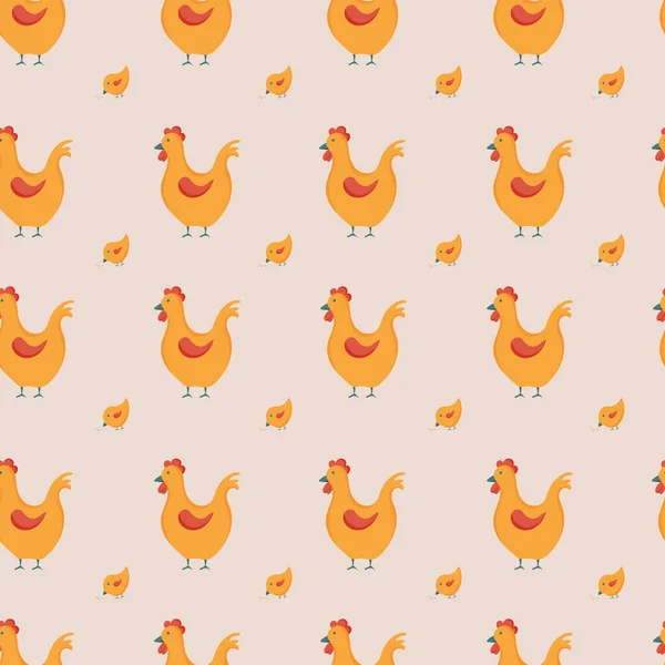 Seamless Vector Chicken Hen Pattern Repeat Background Yellow Chickens — Stock Vector