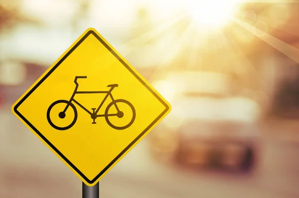 Bicycle Warning Sign Blur Traffic Road Colorful Bokeh Light Abstract — Stock Photo, Image