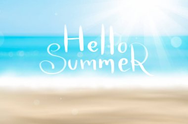 Tropikal plaj ile bokeh güneş ışık dalga arka plan bulanıklık.