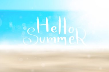 Tropikal plaj ile bokeh güneş ışık dalga arka plan bulanıklık.