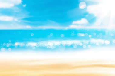 Tropikal plaj ile bokeh güneş ışık dalga arka plan bulanıklık.