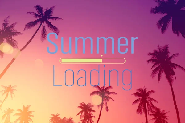 Summer Loading Words Tropical Palm Tree Background Weekend Vacation Travel — Stock Photo, Image
