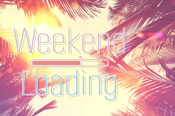 Weekend Loading Words Tropical Palm Tree Background Summer Vacation Travel — Stock Photo, Image