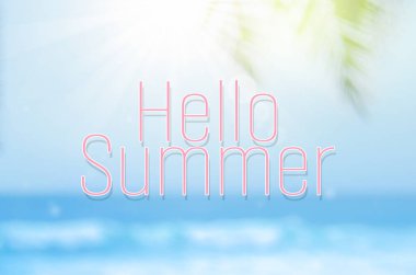 Bulanık tropik plajda Bokeh güneş ışığı dalgası soyut arkaplanlı yaz sözcükleri. Yaz tatili ve seyahat tatili konsepti. Klasik ton filtre efekti renk biçimi.