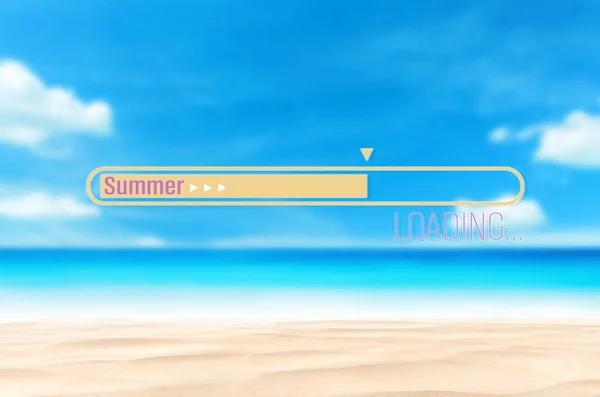 Sommer Laden Wörter Auf Verschwommenen Tropischen Strand Mit Bokeh Sonnenlicht — Stockfoto
