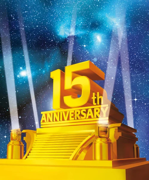 Golden 15Th Years Anniversary Platform Galaxy Background — Stock Photo, Image