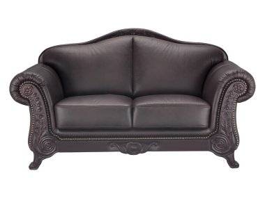 Beyaz arka planda izole edilmiş antik deri kanepe.