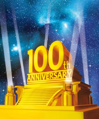 Galaksi arkaplanına karşı platformda altın 100. yıl dönümü
