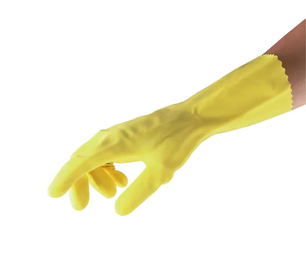 Utility Latex Handschuh Gelber Farbe Isoliert Auf Weißem Hintergrund — Stockfoto