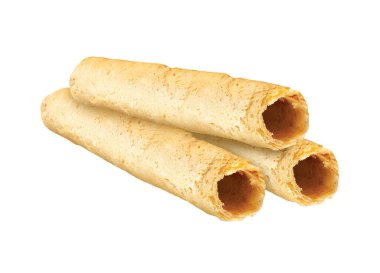 Beyaz arkaplanda yumurta rulosu bisküvisi izole