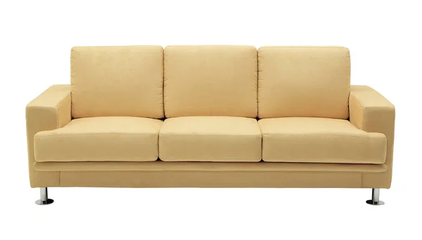 Beyaz arkaplanda izole edilmiş sarı bej kanepe