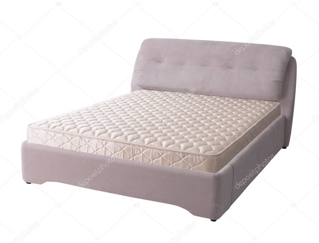 Bed frame with cushioned headboard and mattress