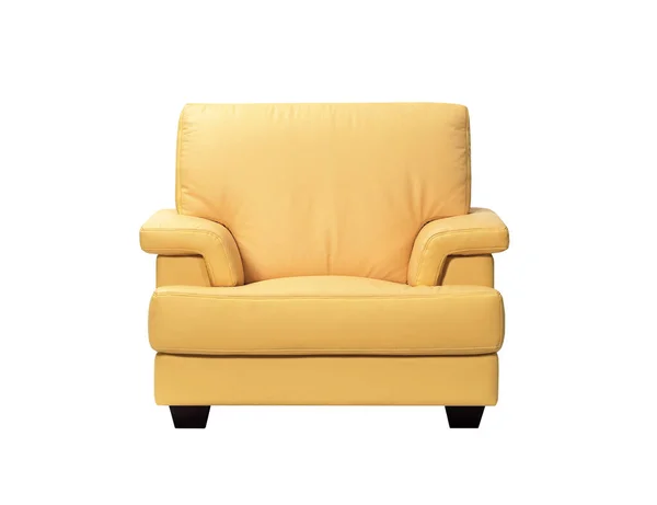 Żółta Beżowa Skórzana Sofa Białym Tle — Zdjęcie stockowe