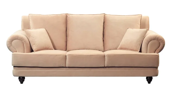 Elegant Beige Suede Sofa Isolated White Background — Stock Photo, Image