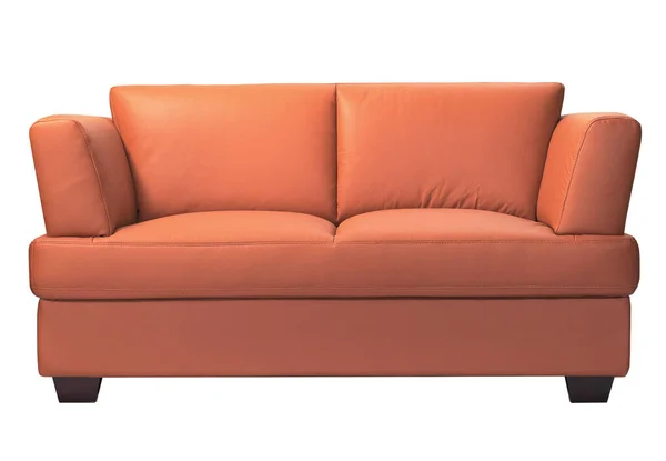 白色背景隔热的时髦橙色皮沙发 — 图库照片