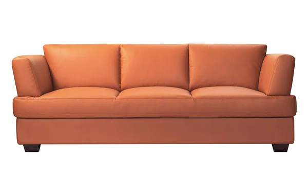 Beyaz arka planda izole edilmiş şık turuncu deri kanepe