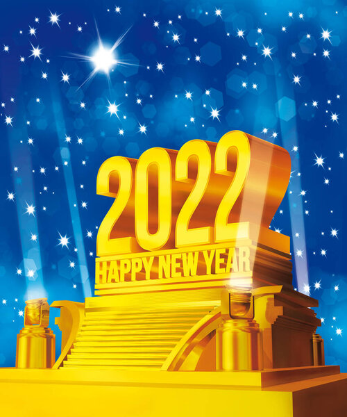 Golden Happy New Year 2022 Platform Starry Night Background — Stock Photo, Image