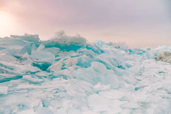 Briser Glace Sur Lac Eau Baïkal Russie Saison Hiver Paysage — Photo