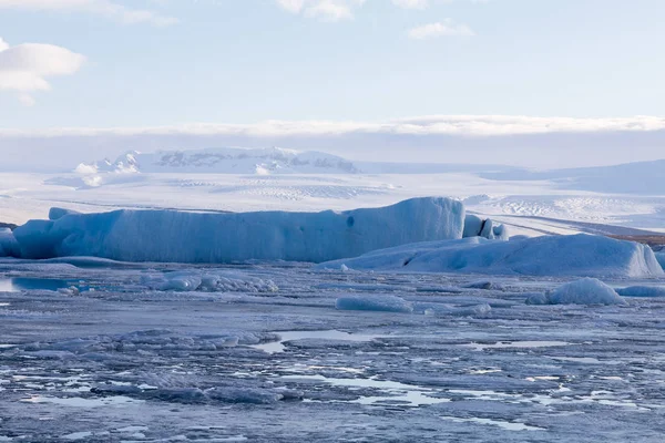 Dondurulmuş Gölü Jokulsarlon Lagün Buzul Kış Sezonu Doğal Manzara Arka — Stok fotoğraf