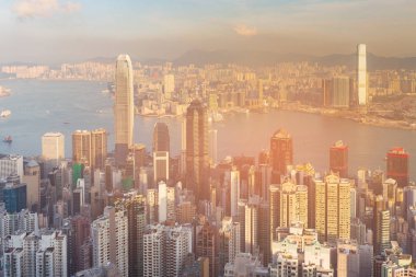 Yüksek açılı görünüş Hong Kong Merkezi İş Merkezi, cityscape arka plan