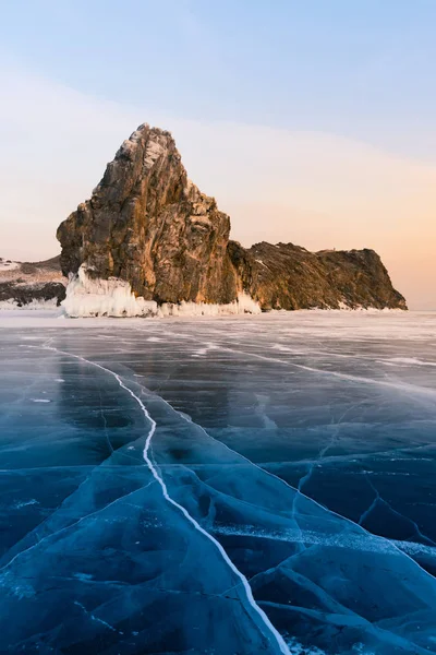 Baikal Vatten Sjö Vintersäsongen Skönheten Landskapet Bakgrund Ryssland Royaltyfria Stockfoton