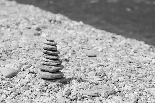 Stack Balance River Rock Black White Tone — Stock Photo, Image