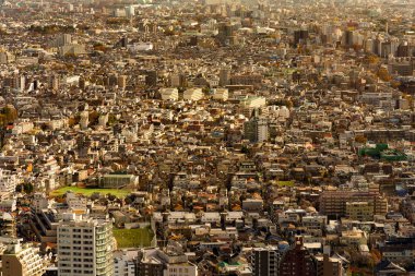 Kalabalık şehir residence şehir havadan görünümü, Tokyo cityscape arka plan, Japonya