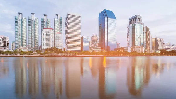 City office building water front with reflection, cityscape background