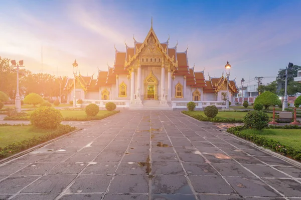 Wit Marmeren Tempel Boeddhisme Toeristische Bestemming Van Landmark Bangkok Thailand — Stockfoto