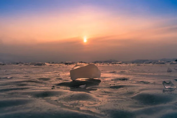 Baikal Russland Gefrorenes Wasser See Mit Sonnenuntergang Himmel Hintergrund Der — Stockfoto