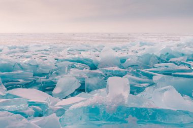 Çatlak buz baykal su göl kış sezonu, Rusya doğal manzara arka plan