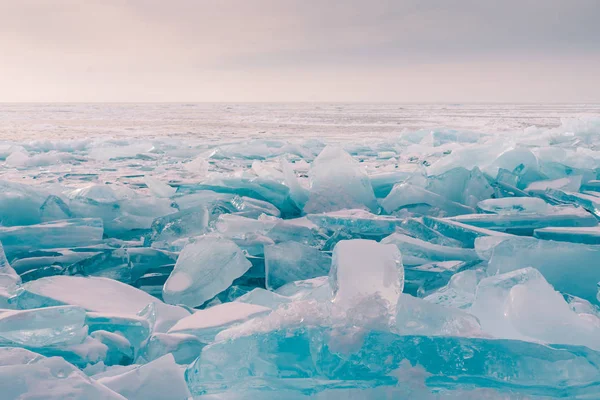 Riss Eis Baikalsee Der Wintersaison Russland Natürliche Landschaft Hintergrund — Stockfoto