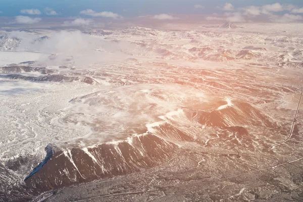 Vista Aérea Islandia Volcán Negro Montaña Invierno Temporada Paisaje Natural —  Fotos de Stock