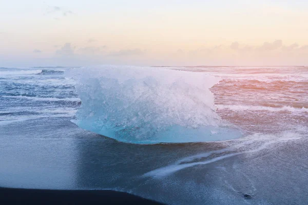 Μαύρο Διαμάντι Άμμο Παραλία Ισλανδία Χειμερινή Σεζόν Φυσικό Τοπίο Φόντου — Φωτογραφία Αρχείου