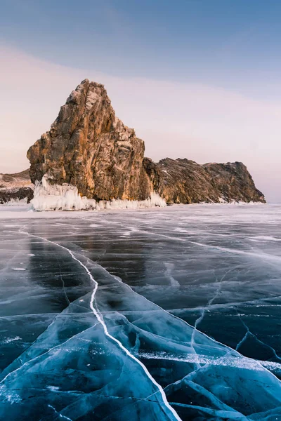 Baikal Sibéria Lago Água Temporada Inverno Rússia Inverno Temporada Paisagem — Fotografia de Stock