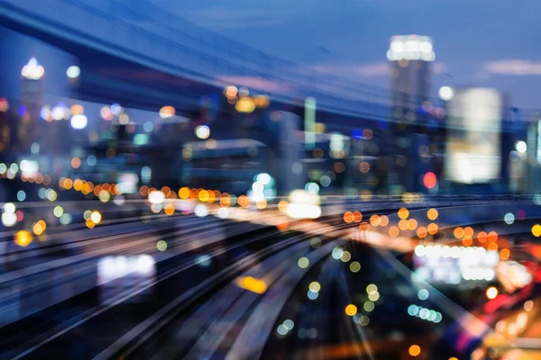 Crepúsculo Borrosa Bokeh Luz Ciudad Negocio Centro Doble Exposición Tren — Foto de Stock